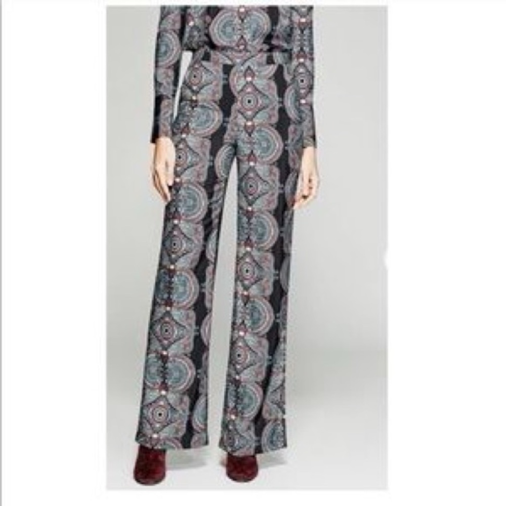 New Womens Guess Marciano Paisley Black High Waisted Work Dress Wide Pants S